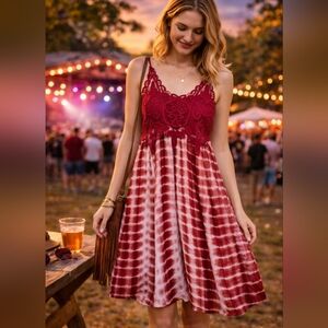 NWT Davi And Dani Elegant Burgundy Tie-Dye Lace Dress Size Large